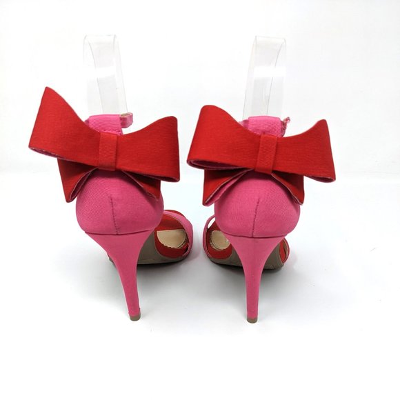 LC Lauren Conrad Romantic Pink Bow Valentine's Day Pumps Heels Open Toe - Picture 6 of 9